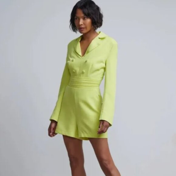 New York & Company disco lime long sleeve blazer romper - Picture 1 of 2